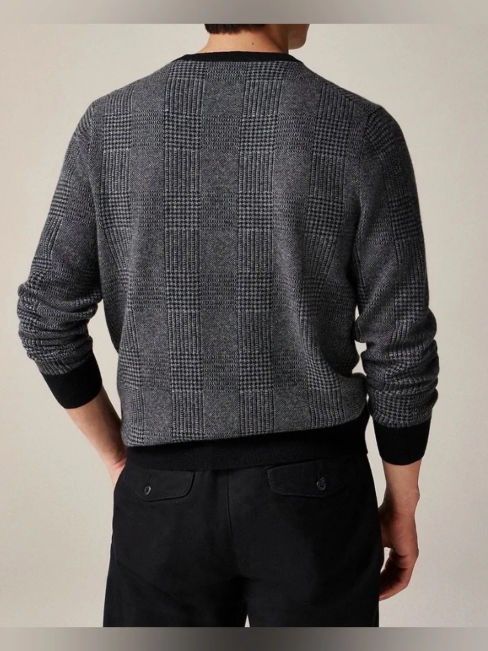 NWOT NEW Men's J.Crew Black 100% Cashmere Crewneck Sweater in Plaid Size: M